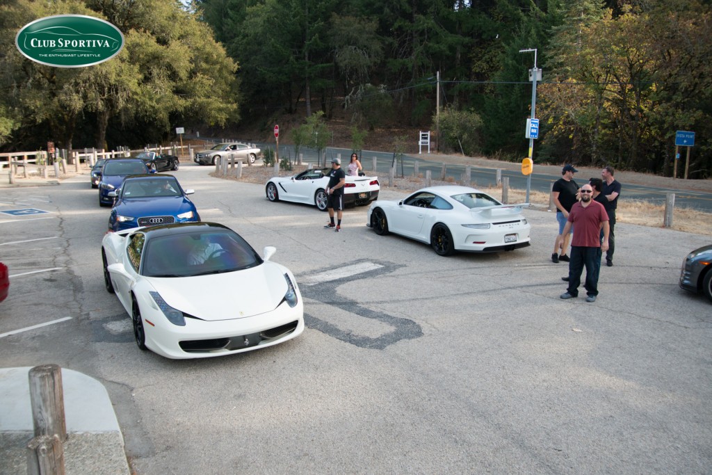 Club Sportiva cars at the top of Highway 9 in boulder creek